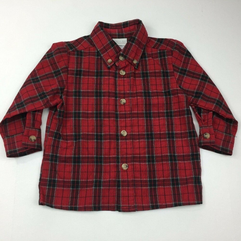 Perfectly Dressed Boy's Red Plaid Button Down Shirt Winter Festive Size 12M